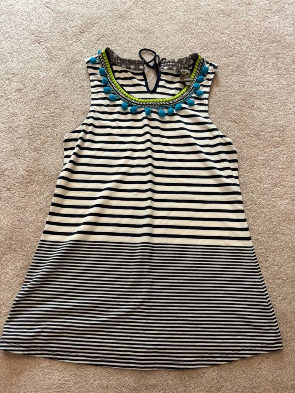 Anthropologie One September Pom-Pom Striped Tank Top | Size S | Navy & White